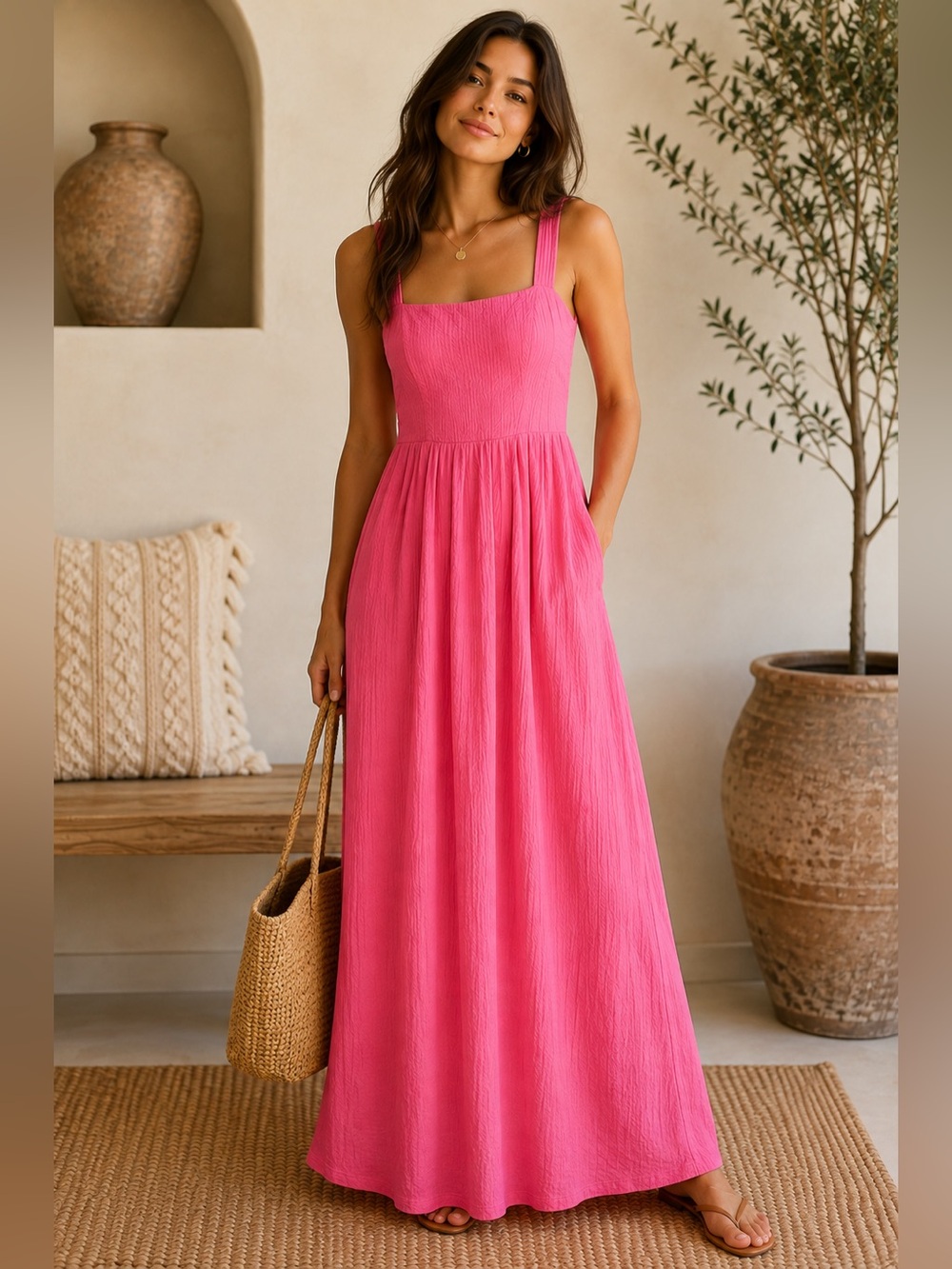 Boden Pink Square Neck Maxi Dress | Size 12